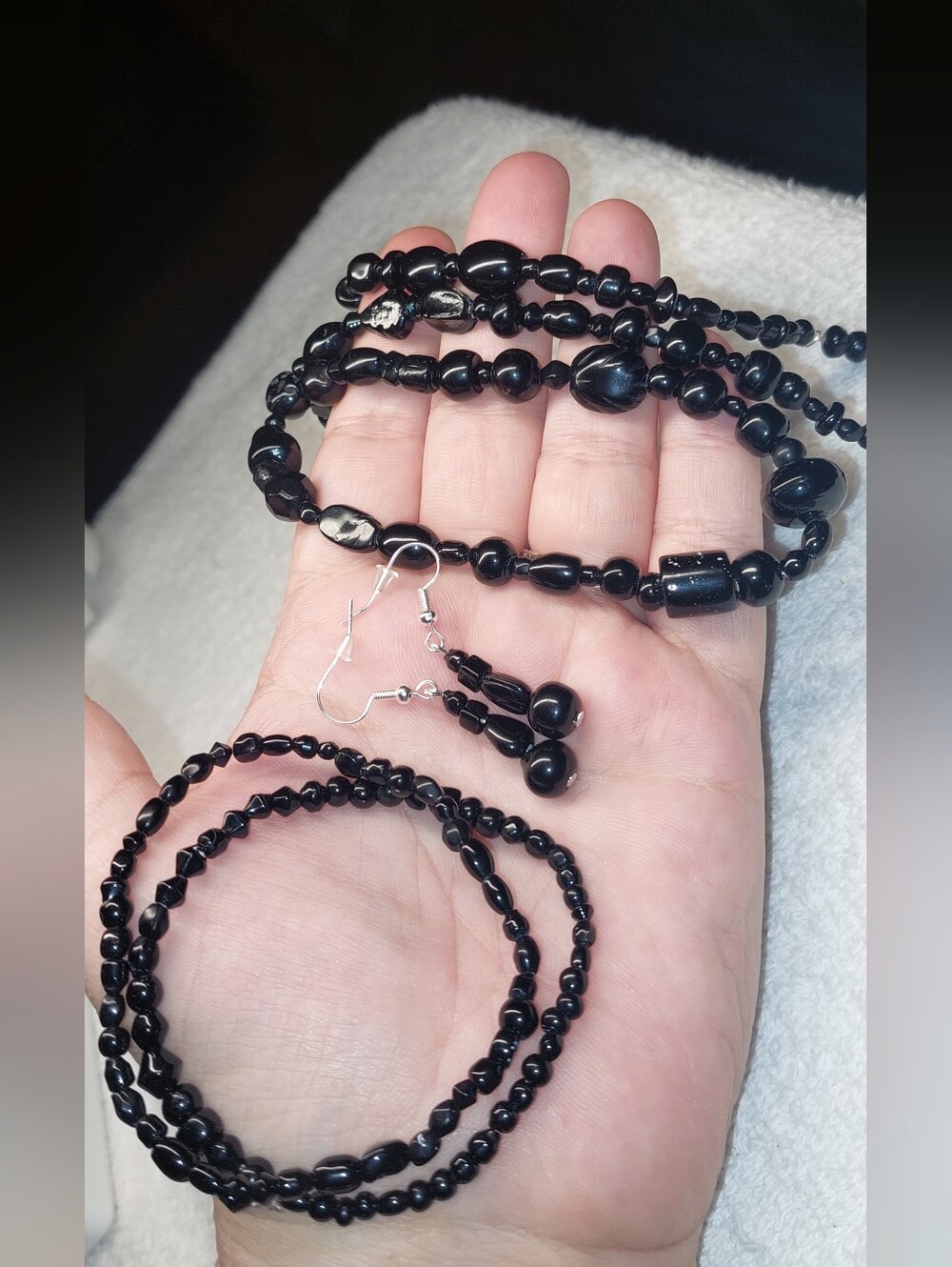 Black Glass Beaded Necklace, Bracelet & Earrings Set